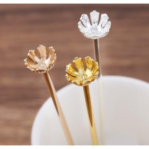 10pcs/lot Flower Bead Cap 3 Color Alloy Hairpin Chinese Hair Sticks Bridal Hair Fork Hair Accessories For Women