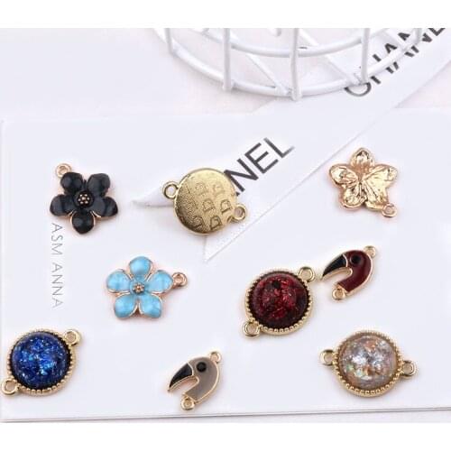 10pcs New Hot Sale Fashion Alloy Drip Oil Bird Ball Bead Statement Flower Earrings For Women Material Diy Jewelry Accessories