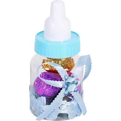 12/24pcs Transparent Plastic Feeder Bottle Candy Box Cute Blue/Pink Wedding Birthday Baby Shower Cake Topper Party Supplies