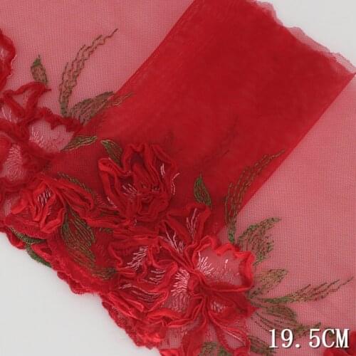 2Yards Red Pink Mesh Tulle Embroidery Guipure Applique Lace Fabric Wedding Dress Curtain Fringe Edge Trim Sewing Supplies