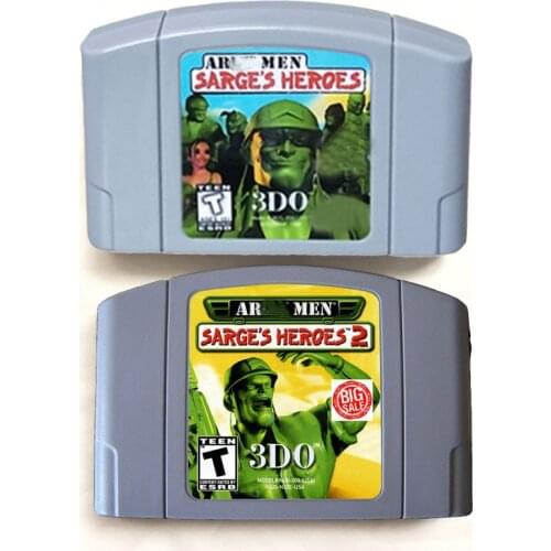 Army Men-Sarges Heroes 1 or 2 USA Version for 64 bit Game Console for Video Game Cartridge Card