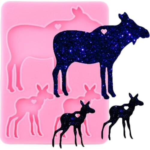 Shiny Glossy Deer Silicone Mold Epoxy Resin Keychains Molds Polymer Clay Pendant Moulds DIY Handmade Charms Mould