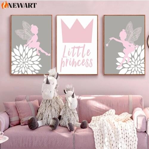 Baby Gril Nursery Wall Art Cartoon Fairy Heart Wall Poster for Kids Room Nordic Decoration Canvas Painting Bedroom Picture Decor