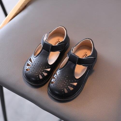 Children Leather Shoes For Toddlers Girls Cut-outs Hollow Breathable Kids Flats British Design Oxfords Anti-slippery Soft 21-30