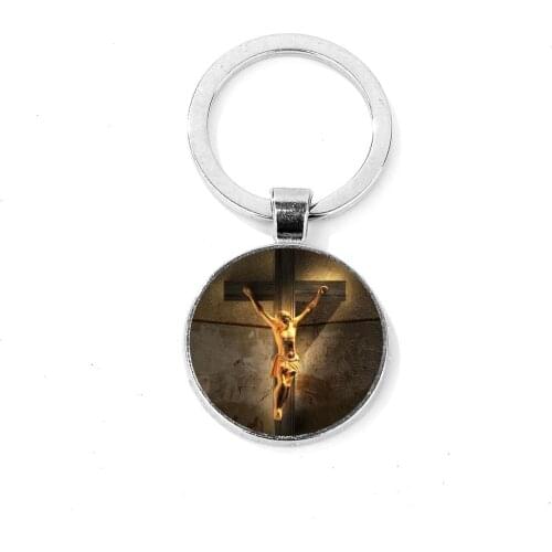 Jesus The Saviour Cross Keychain God With Us Glass Cabochon Pendant Handmade Charm Handbag Key Ring Christianity Faith Gift