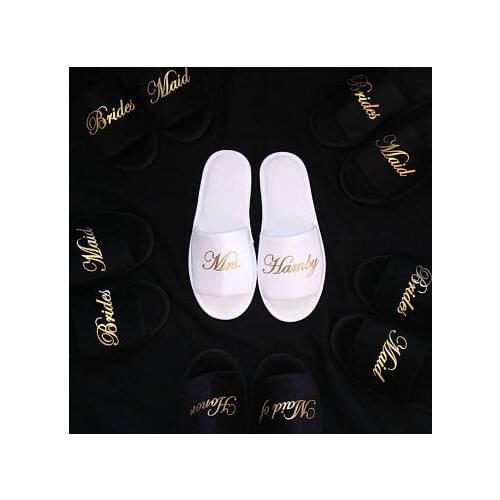 Personalized titles black white wedding bride spa slippers day bridesmaid hen night Bachelorette party favors gifts