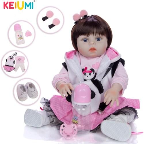 KEIUMI Fashion Cosplay Panda Reborn Baby Dolls Full Silicone Vinyl 48 cm Realistic Reborn Boneca