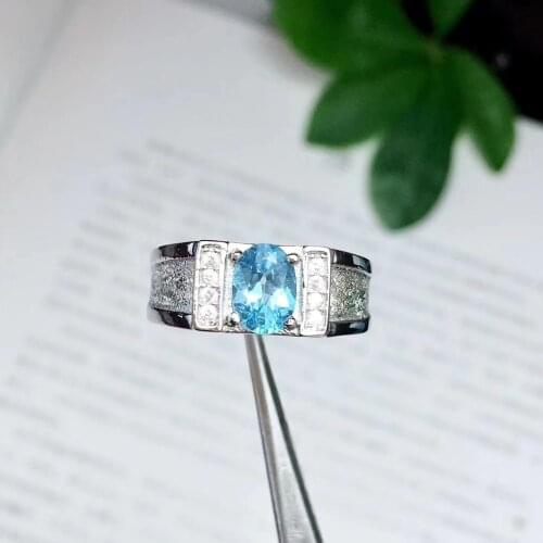 Natural blue topaz ring Free shipping Natural real blue topaz 925 sterling silver Fine jewelry 4*6mm