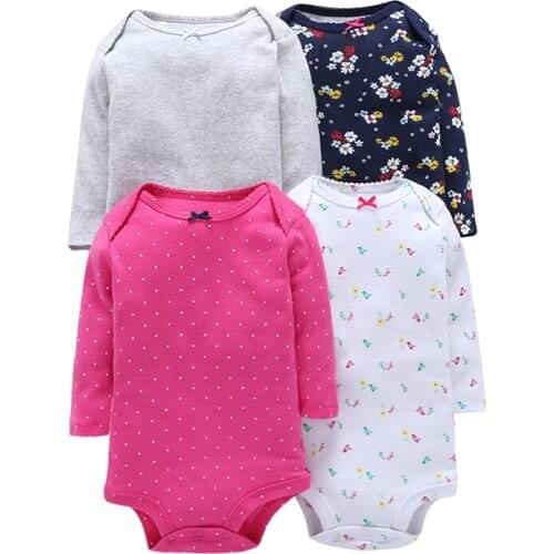 4PCS/set Baby Girls Boys Long Sleeve Cotton Bodysuit Newborn Stripe Cartoon Bear Printing Romper Onesies for Toddler Jumpsuit 9M