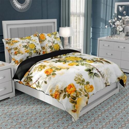 Flower Bedding Set Black Duvet Cover 2 People Double 135 Bed King Queen Size Quilt Cover Adult Child Bedclothes Comforter 2/3Pcs