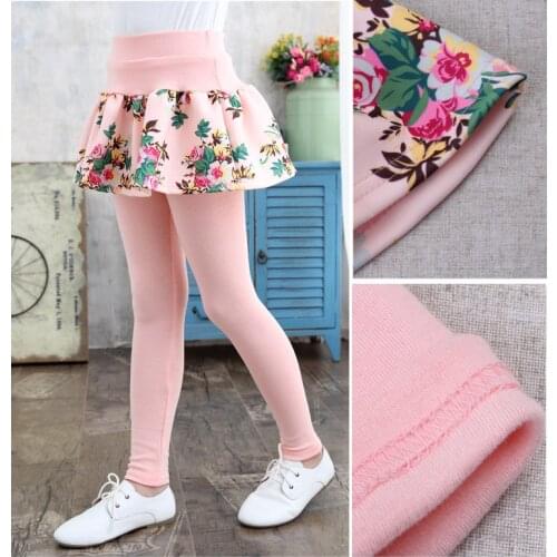 Big girls legging cotton skirt pants for girl cute pink black color kids trousers children brand clothes flower leggings 5-13Y