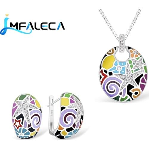 LMFALECA Fashion Necklace Earring Jewelry Set Women 925 Sterling Silver Clip Earrings Luxury Enamel Fine Jewelry Dropshipping