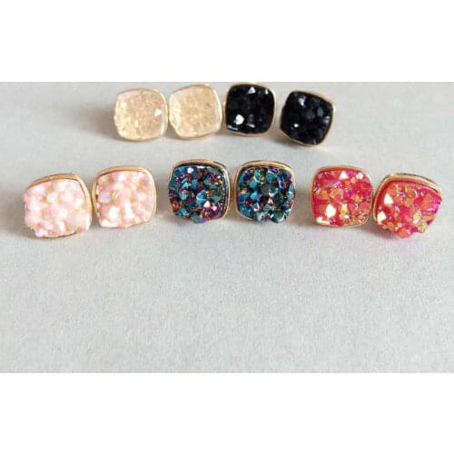 Square Druzy Small Earrings for Women High Quantity Jewelry Trend 2020