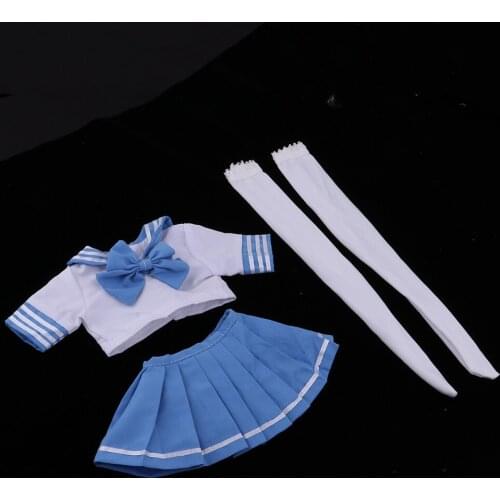 Lovely College Style School Uniform Suit Blue Pleated Skirt Tops Stocking For 1/3 BJD Fashion Girl Dolls Dress-up Accessories