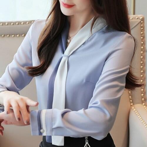 Fashion Bow V-neck Chiffon Blouse Women Tops Long Sleeve Women Shirts Blouses Woman 2021 Womens Tops And Blouses Blusas B988