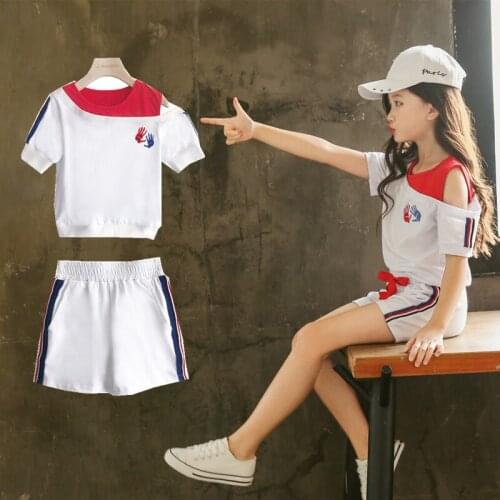 2021 Fashion Children Cotton Casual Sets Cartoon Short Sleeve Sports Top+Shorts 2Pcs Sets For Baby Girls 4-10Y