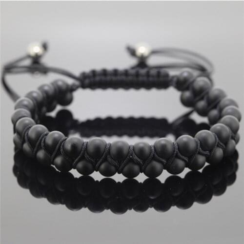 2017 Fashion Jewelry Double Rows Men Bracelet,6MM Sediment Beads Bracelet,Matte Bead Braiding Macrame Bracelet,Gift