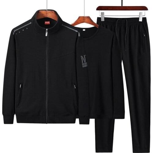 2021 Autumn 2 Pieces Sets Mens Running Fitness Clothing Men Tracksuit with Pockets Jackets Fit Elastic Waist Pants Track Suit