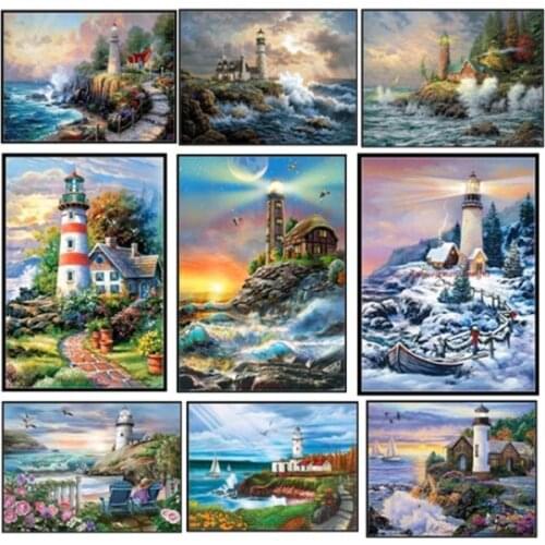 Embroidery Counted Cross Stitch Kits Needlework - Crafts 14 ct DMC Color DIY Arts Handmade Decor - Lighthouse Scene