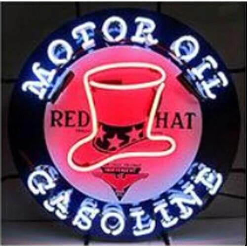 Motor Oil Red Hat Gasoline Gas Station Oil Store Printed Neon Sign Custom Handmade Real Glass Tube Display Neon Signs 20"X24"
