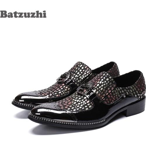New Arrival Men Shoes Pointed Toe with Metal Cap Black Colorful Formal Leather Shoes Men Slip-on Zapatos Hombre Party Shoes Men