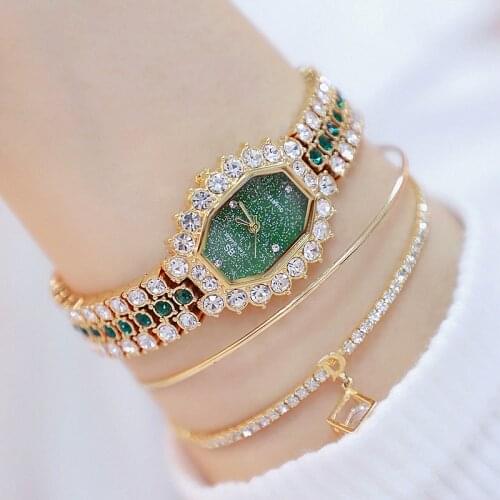 New Famous Womens Watches Luxury Brand Green Stone Square Ladies Wrist Watches Elegant Diamond Watch for Women Reloj Mujer 2020