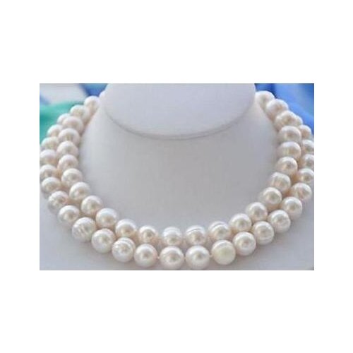 Charming 35 inch 11-13mm South sea Natural white baroque pearl necklace 925 silver clasp