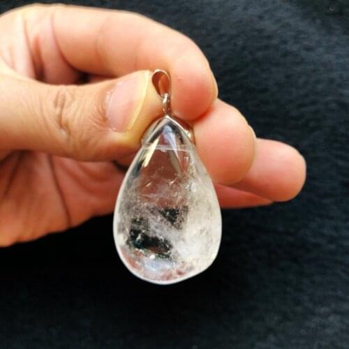 Wholesale 1pcs 100% Natural Rock Crystal Quartz Pendant Pear Shape Gem stone Cabochon Pendant 40MM