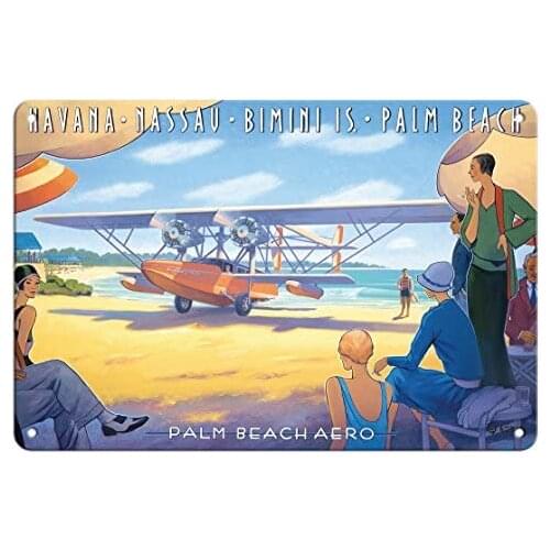 Palm Beach Aero - Havana, Nassau, Bimini Island, Palm Beach - Airline by Kerne Erickson Metal Tin Sign