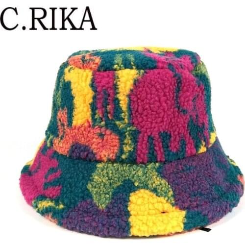 New Lambswool Womens Winter Bucket Hats Multicolour Plasticine Fisherman Hat Girl Outdoor Travel Sun Hat Warm Soft Velvet Panama