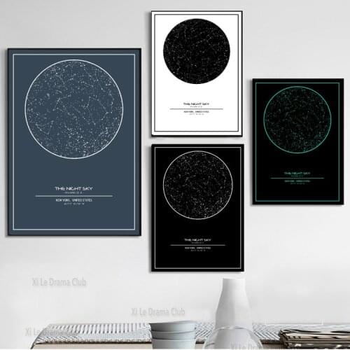 Custom Night Sky Map Printing Personalized Starry Sky Map Canvas Art Poster Painting Mural Home Living Room Interior Decoration