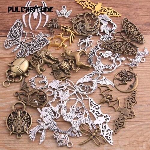 Random 10pcs Mix Size Three Color Big Animal Charm Elephant Pendant Handmaden Vintage For DIY Jewelry Making Finding