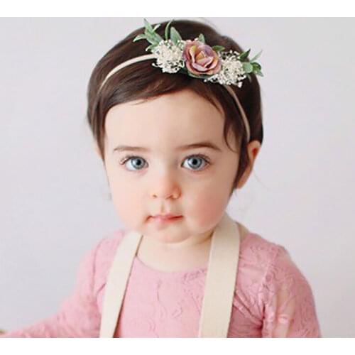 Kawaii Newborn Baby Flower Headband Pearl Princess Lovely Lace Headband Accessories Pink Nylon Stretch Headband Floral Kids