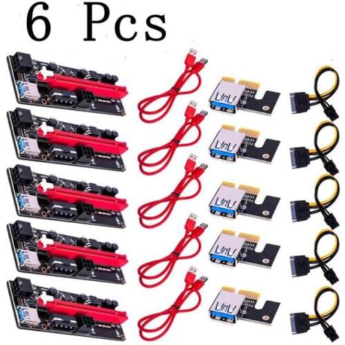6 Pcs Ver 009S PCI-E Riser Board 1X to 16X Extender 6-pin Adapter Card for BTC Miner PCI-E GPU Extender Board Computer Accessory