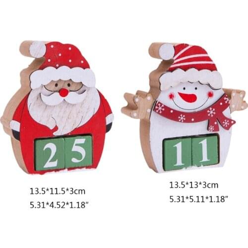 066E Christmas Countdown Wooden Advent Calendar Cute Cartoon Santa Claus Snowman Calendar DIY Number Date Block Desktop Decor