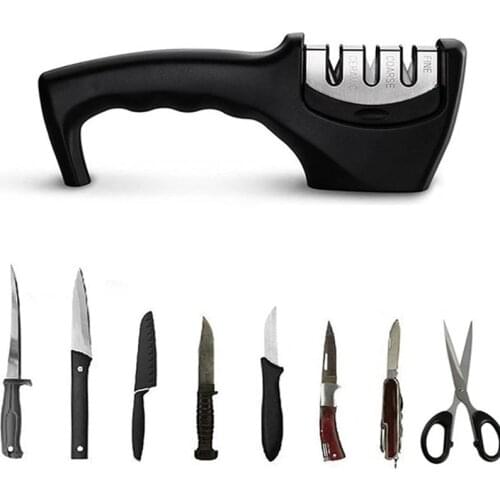 Knife Sharpener Manual Household Multifunctional Use Vegetables Fruits Diamond Three-Slot Handle Sharpener Kitchen Utensils