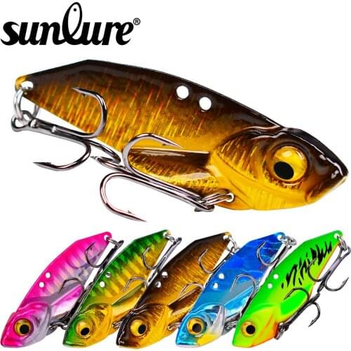 2019 New Sunlure VIB 6pc 3D Eyes Floating 5g-7g-10g-15g Spoon Painting Fishing Lure Hard Bait Fishing Tackle Treble Hook