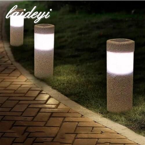 LAIDEYI High Lumen Solar Powered Bollard Lawn Light LED Outdoor Solar Lawn Garden Light with AA battery