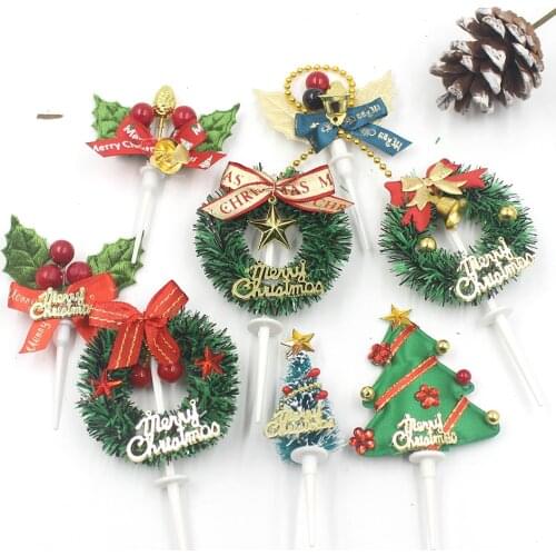 10PCS Christmas Cake Topper Mini Christmas Tree Cupcake Toppers Ornaments New Year Xmas Party Kids Birthday Cake Decor Supplies
