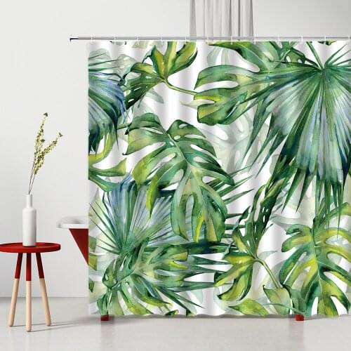 Tropical Green Plants Monstera Coconut Tree Bathroom Decoration Shower Curtain Polyester Green Leaf 3D Printing Bath Curtains