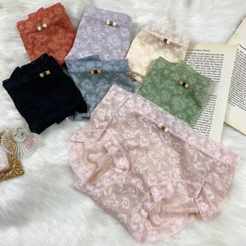 Jacquard Mesh Translucent Sexy Lace Edges Magnetic Function Mid-waist Comfortable Womens Panties Briefs