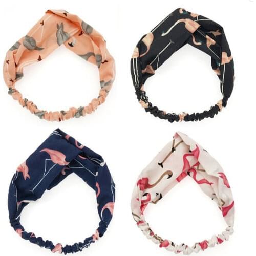 1 Pc Women Fashion Turban Scrunchie Headbands Flamingo Cross Hair Bands Turban Bandage Bandana Headwear Hair Accessories