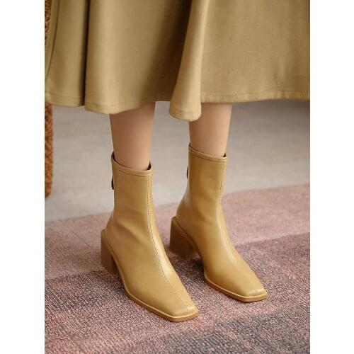 EshtonShero Women Ankle Boots Ladies Shoes Zipper Stretch Boots Platform Cow Leather Soft Footwear Woman Fashion Autumn Winter