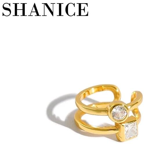 SHANICE 925 Sterling Silver Cubic Zirconia Double layer Circle Earcuff Clip On Earrings for Women Small Ear Cuff Jewelry Girls