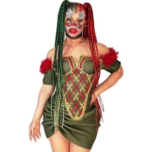 Christmas Sequin Big Bow Party Dress Women Birthday Celebration Off Shoulder Pleated Dress Prom Short Dress Singer Stage Wear