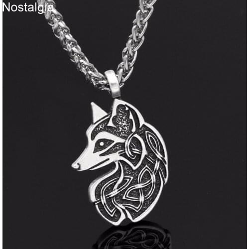 1pcs Mens Jewelry Wolf Fox Fenrir Animal Teen Wolf Necklace Irish Celt Knot Pendant Amulet Necklace Dropshipping