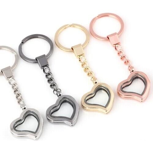 10PCS/lot 30MM Smooth Plain Heart Floating Locket Keychains Magnetic Glass Living Memory Locket Pendant Key Chain