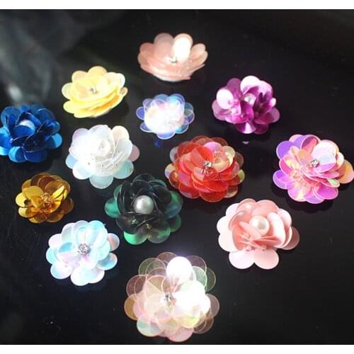 10PCS Small Fashion Color Sequins Flower Patches For Clothes Applique Dress Bags Brooch Sew On Fabric stickers