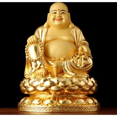 5 A+ Asia high grade golden copper Maitreya God of wealth happy Buddha statue HOME shop Patron saint bring money good LUCK