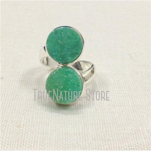 5Pcs RM13642 Titanium Crystal Copper Jewelry Green Ring Grass Green Titanium Plated Silver Plated Crystal Round Shape Ring